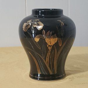 Vintage Ceramic Black Japanese Vase